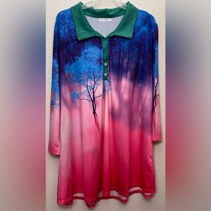 ROSEGAL Long Sleeve Open Collar Printed Color Block Blouse size 4X